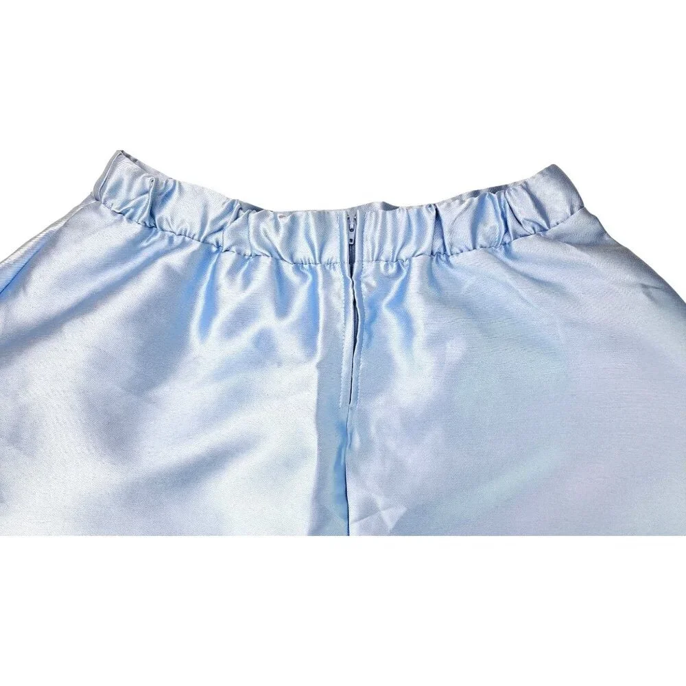 Nickie Lew Light Blue High-Low Skirt Girl Size 14 Satin Elastic Waist Zipper New - Picture 9 of 11